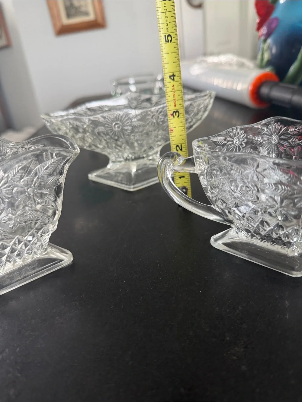3 Piece Vintage Indiana Glass Sugar and Creamer Set - Pineapple - Floral Pattern